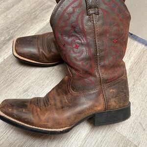 Ariat Brown Leather Cowboy Boots with Red Stitching